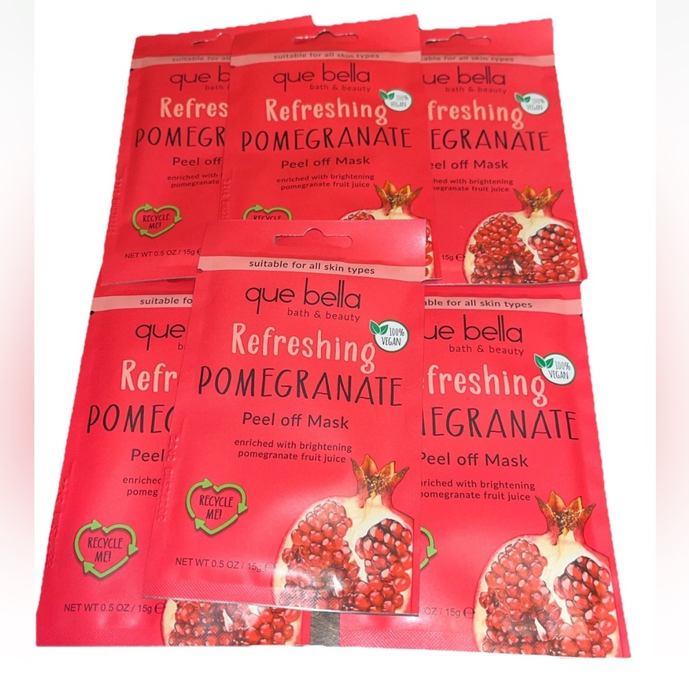 6-Pack Que Bella Refreshing Pomegranate Peel Off Face Mask, 0.5 oz each, NEW